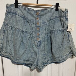 NWT We The Free Fleur Shorts Button-Up High Belle Blue Size XL
